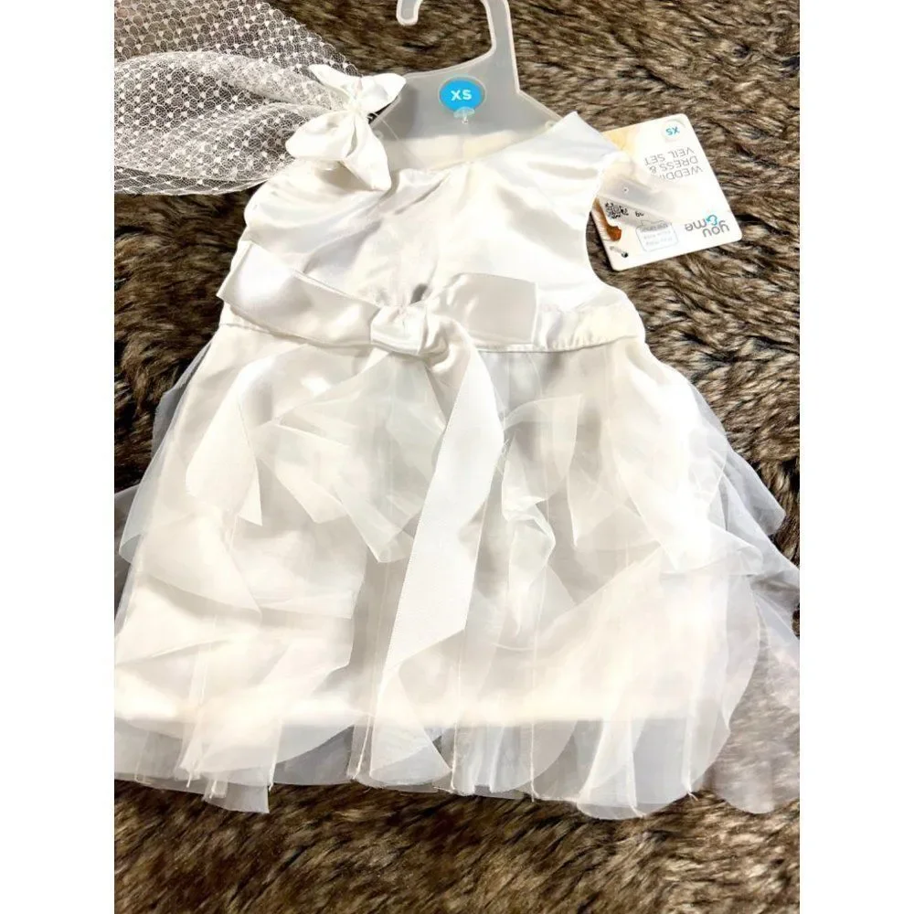 XS White Wedding Dress & Veil‎ Set NWT (Orig. $15)